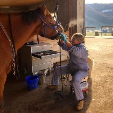 Simone Castella beim Zähne machen